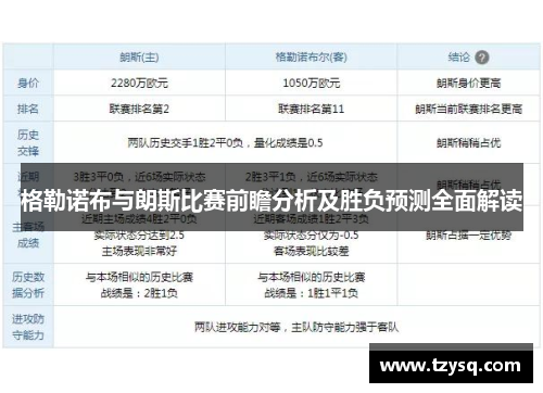 格勒诺布与朗斯比赛前瞻分析及胜负预测全面解读